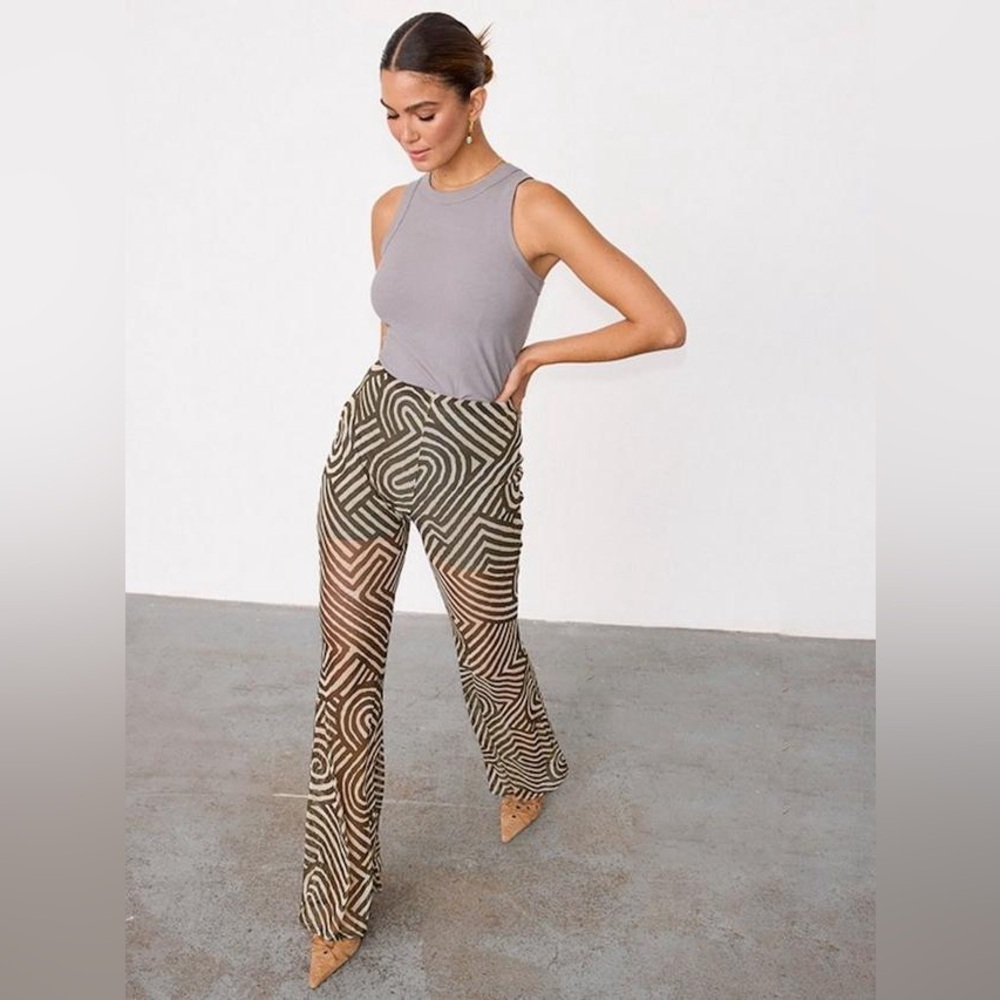 Never Fully Dressed Olive Geometric Flare Pants